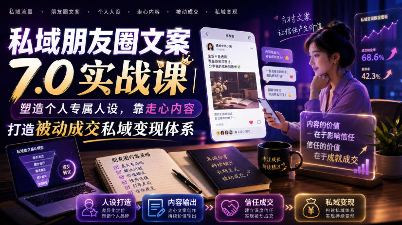 私域朋友圈文案7.0实战课｜塑造个人专属人设，靠走心内容打造被动成交私域变现体系 - 严选资源大全