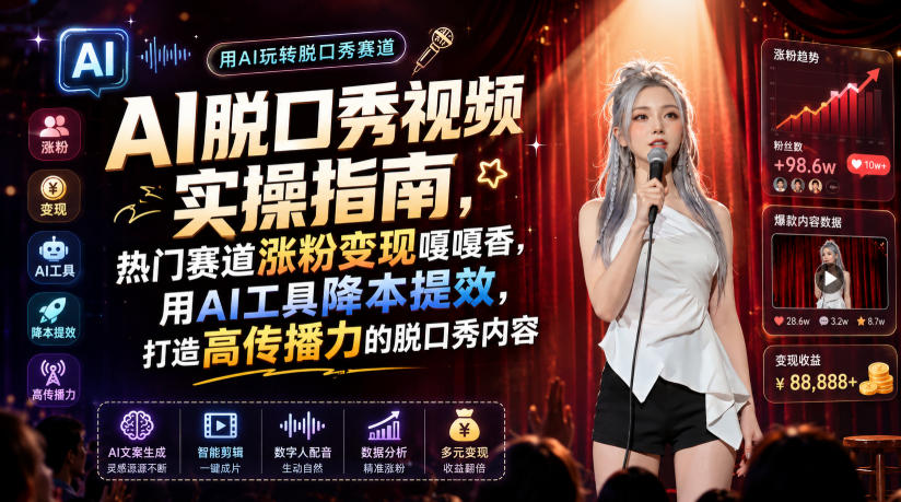 AI脱口秀视频实操指南，热门赛道涨粉变现嘎嘎香，用AI工具降本提效，打造高传播力的脱口秀内容 - 严选资源大全