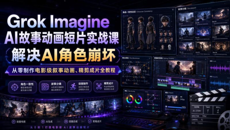 Grok Imagine AI故事动画短片实战课｜解决AI角色崩坏，从零制作电影级叙事动画、精剪成片全教程(中英字幕) - 严选资源大全 - 严选资源大全