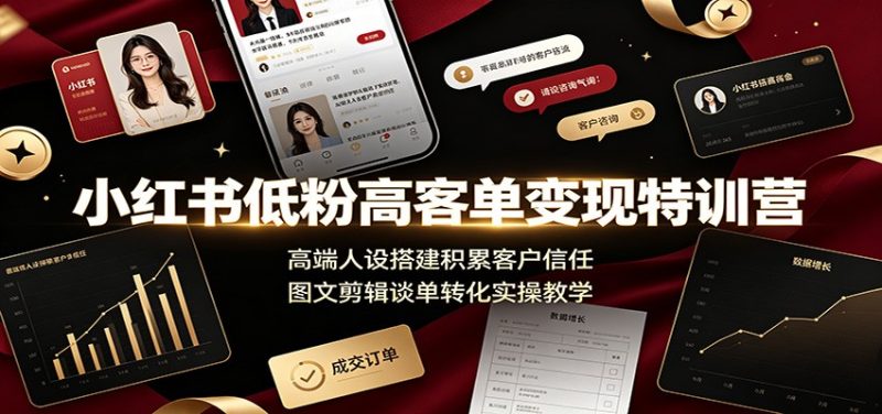 小红书低粉高客单变现特训营：高端人设搭建积累客户信任，图文剪辑谈单转化实操教学 - 严选资源大全 - 严选资源大全