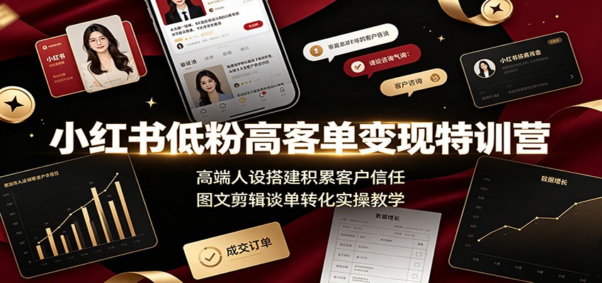 小红书低粉高客单变现特训营：高端人设搭建积累客户信任，图文剪辑谈单转化实操教学 - 严选资源大全