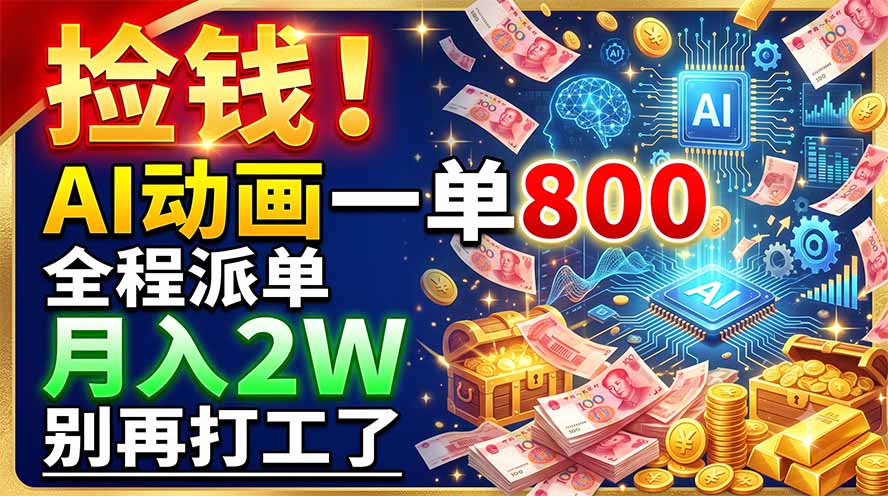 捡钱！AI动画一单800，全程派单，月入2W，别再打工了 - 严选资源大全