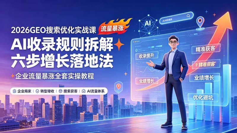 2026GEO搜索优化实战课:AI收录规则拆解|六步增长落地法|企业流量暴涨全套实操教程 - 严选资源大全 - 严选资源大全