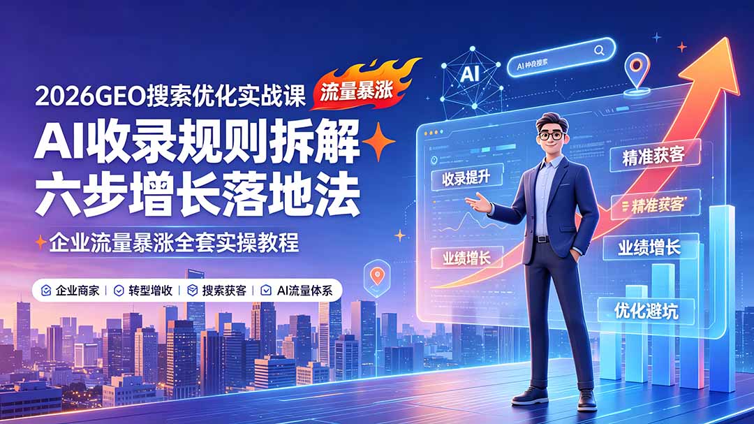 2026GEO搜索优化实战课：AI收录规则拆解｜六步增长落地法｜企业流量暴涨全套实操教程 - 严选资源大全