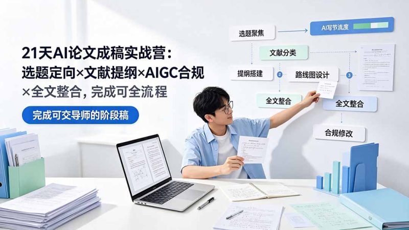21天AI论文成稿实战营:选题定向×文献提纲×AIGC合规×全文整合,完成可交导师的阶段稿 - 严选资源大全 - 严选资源大全