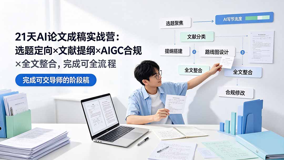 21天AI论文成稿实战营：选题定向×文献提纲×AIGC合规×全文整合，完成可交导师的阶段稿 - 严选资源大全