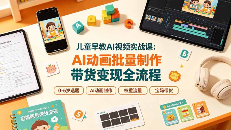 儿童早教AI视频实战课:0-6岁认知选题|AI动画批量制作|权重流量拉升|宝妈账号带货变现全流程 - 严选资源大全 - 严选资源大全