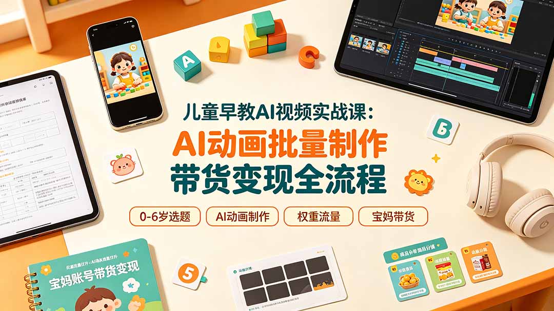 儿童早教AI视频实战课：0-6岁认知选题｜AI动画批量制作｜权重流量拉升｜宝妈账号带货变现全流程 - 严选资源大全