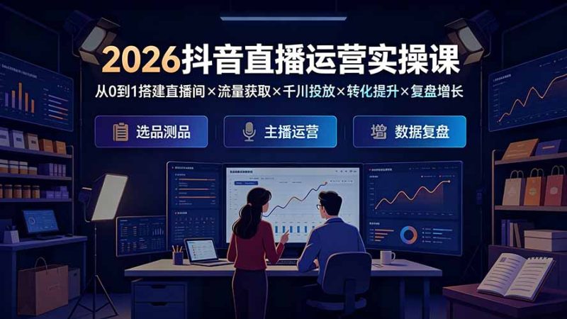 2026抖音直播运营实操课:从0到1搭建直播间×流量获取×千川投放×转化提升×复盘增长,系统掌握完整闭环 - 严选资源大全 - 严选资源大全