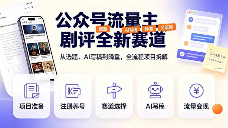 公众号流量主剧评全新赛道，从选题、AI写稿到降重，全流程项目拆解 - 严选资源大全 - 严选资源大全