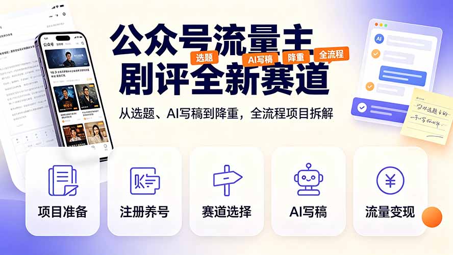 公众号流量主剧评全新赛道，从选题、AI写稿到降重，全流程项目拆解 - 严选资源大全