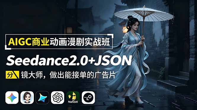 AIGC商业动画漫剧实战班-更新：Seedance2.0+JSON分镜大师，做出能接单的广告片 - 严选资源大全
