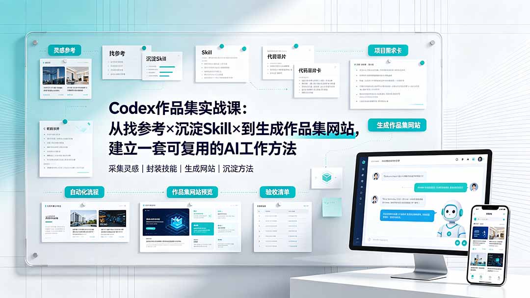 Codex作品集实战课：从找参考×沉淀Skill×到生成作品集网站，建立一套可复用的AI工作方法 - 严选资源大全