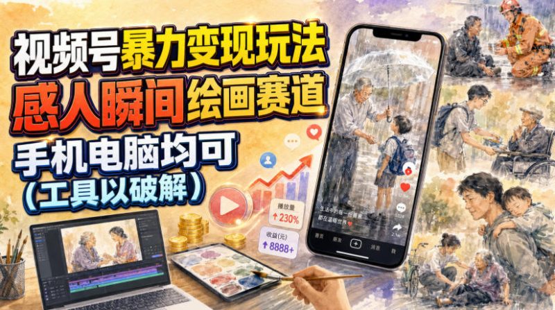 视频号暴力变现玩法,感人瞬间绘画赛道,手机电脑均可 - 严选资源大全 - 严选资源大全