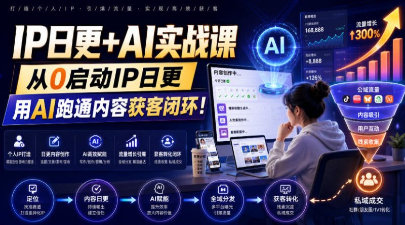 IP日更+AI实战课,从0启动IP日更,IP置顶视频制作+100条选题库搭建+10条日更规划,用AI跑通内容获客闭环! - 严选资源大全 - 严选资源大全