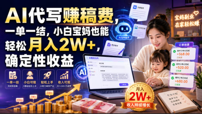 AI代写賺稿费,一单一结,小白宝妈也能轻松月入2W+,确定性收益【揭秘】 - 严选资源大全