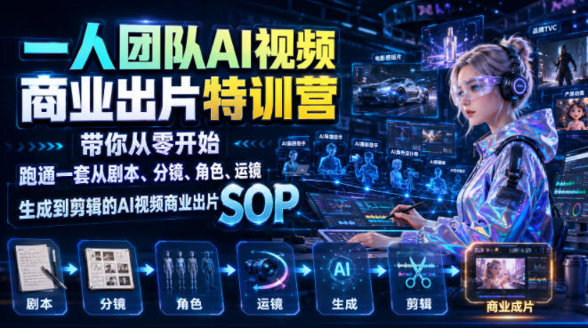 一人团队AI视频商业出片实战课:带你从零开始跑通一套从剧本、分镜、角色、运镜、生成到剪辑的AI视频商业出片SOP - 严选资源大全