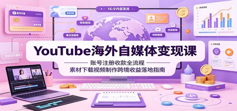 YouTube海外自媒体变现课:账号注册收款全流程,素材下载视频制作跨境收益落地指南 - 严选资源大全 - 严选资源大全