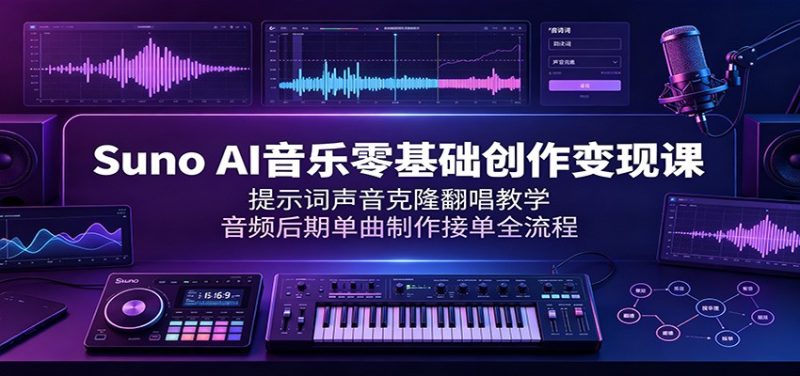 Suno AI音乐零基础创作变现课：提示词声音克隆翻唱教学，音频后期单曲制作接单全流程 - 严选资源大全 - 严选资源大全