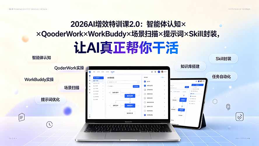2026AI增效特训课2.0:智能体认知×QoderWork×WorkBuddy×场景扫描×提示词×Skill封装,让AI真正帮你干活 - 严选资源大全