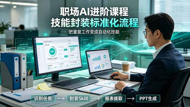 职场AI进阶课程;多类实用Skill工具实操,专属技能封装标准化流程,报表行业报告一键提取核心内容 - 严选资源大全 - 严选资源大全