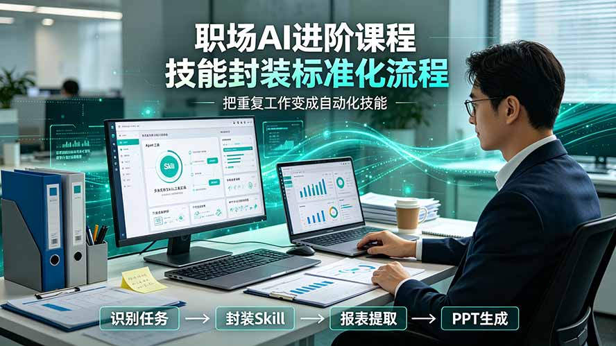 职场AI进阶课程;多类实用Skill工具实操,专属技能封装标准化流程,报表行业报告一键提取核心内容 - 严选资源大全