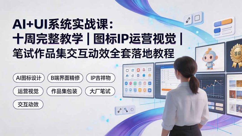 AI+UI系统实战课：十周完整教学｜图标IP运营视觉｜笔试作品集交互动效全套落地教程 - 严选资源大全 - 严选资源大全