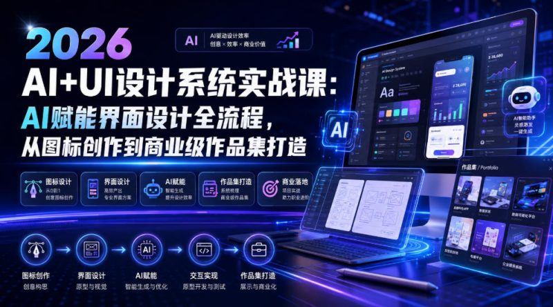 2026 AI+UI设计系统实战课:AI赋能界面设计全流程,从图标创作到商业级作品集打造 - 严选资源大全 - 严选资源大全