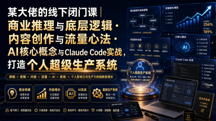 某大佬的线下闭门课｜商业推理与底层逻辑・内容创作与流量心法・AI核心概念与Claude Code实战，打造个人超级生产系统【录音+图片】 - 严选资源大全