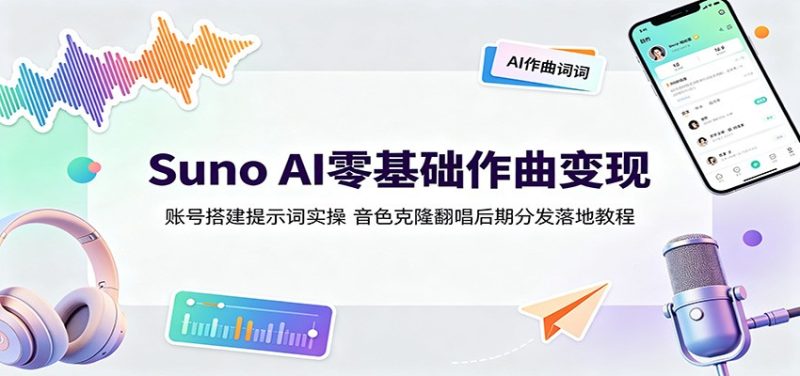 Suno AI零基础作曲变现:账号搭建提示词实操,音色克隆翻唱后期分发落地教程 - 严选资源大全 - 严选资源大全