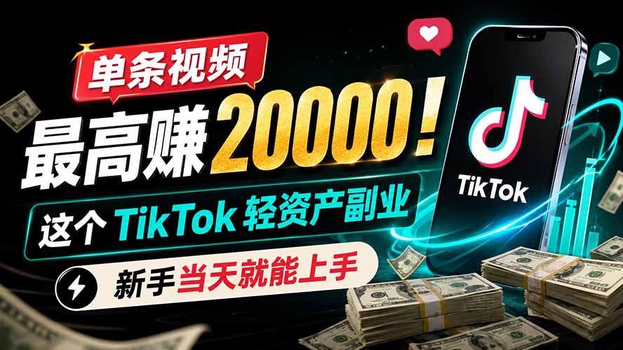 单条视频最高赚 20000！这个 TikTok 轻资产副业，新手当天就能上手 - 严选资源大全