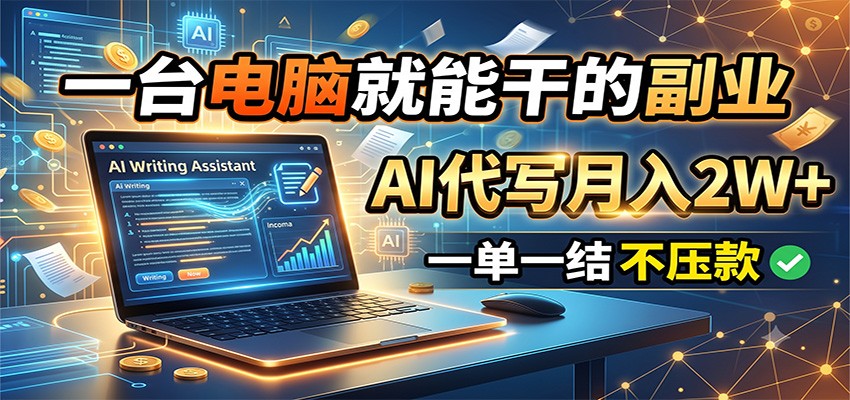 一台电脑就能干的副业，AI代写月入2W+，一单一结不压款 - 严选资源大全