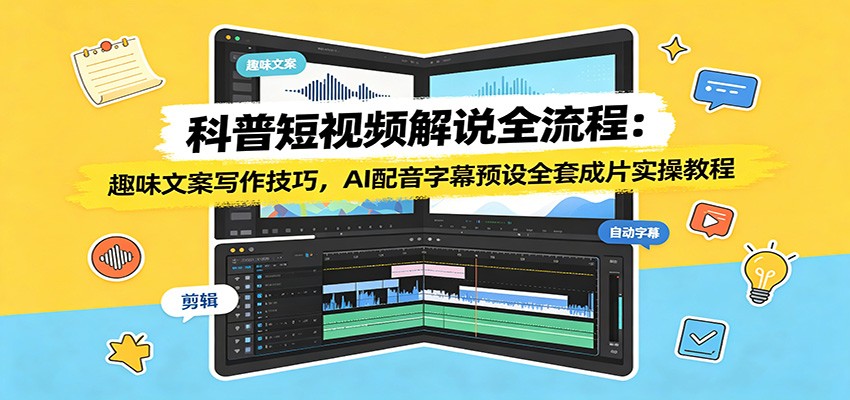 科普短视频解说全流程：趣味文案写作技巧，AI配音字幕预设全套成片实操教程 - 严选资源大全