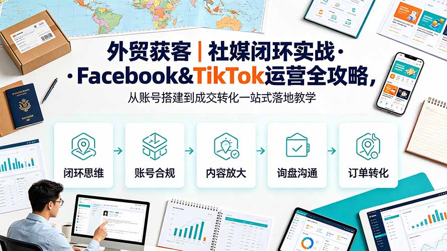 外贸获客｜社媒闭环实战·Facebook&TikTok运营全攻略，从账号搭建到成交转化一站式落地教学 - 严选资源大全