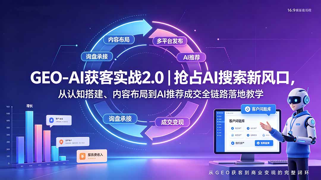 GEO-AI获客实战｜抢占AI搜索新风口，从认知搭建、内容布局到AI推荐成交全链路落地教学 - 严选资源大全