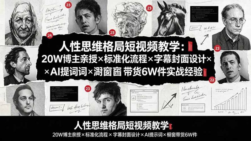 人性思维格局短视频教学：20W博主亲授×标准化流程×字幕封面设计×AI提示词×橱窗带货6W件实战经验 - 严选资源大全 - 严选资源大全