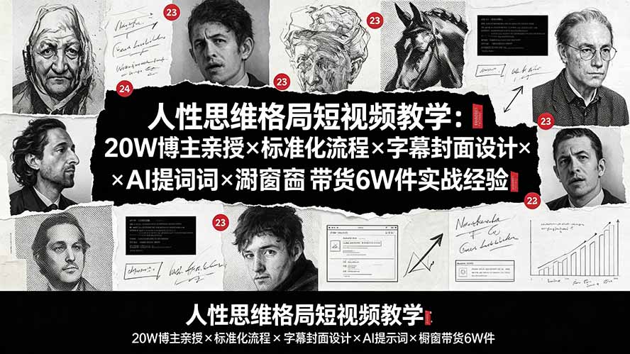人性思维格局短视频教学：20W博主亲授×标准化流程×字幕封面设计×AI提示词×橱窗带货6W件实战经验 - 严选资源大全