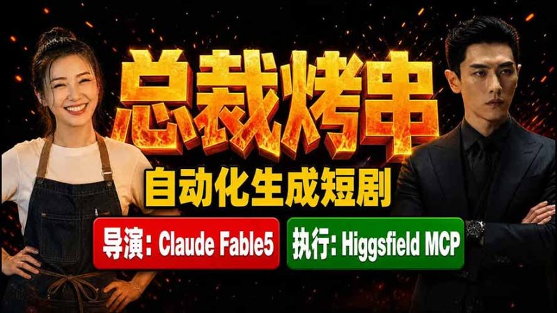 《总裁烤串》真人短剧全自动诞生！Claude Fable5 当导演，Higgsfield MCP 执行！ - 严选资源大全 - 严选资源大全