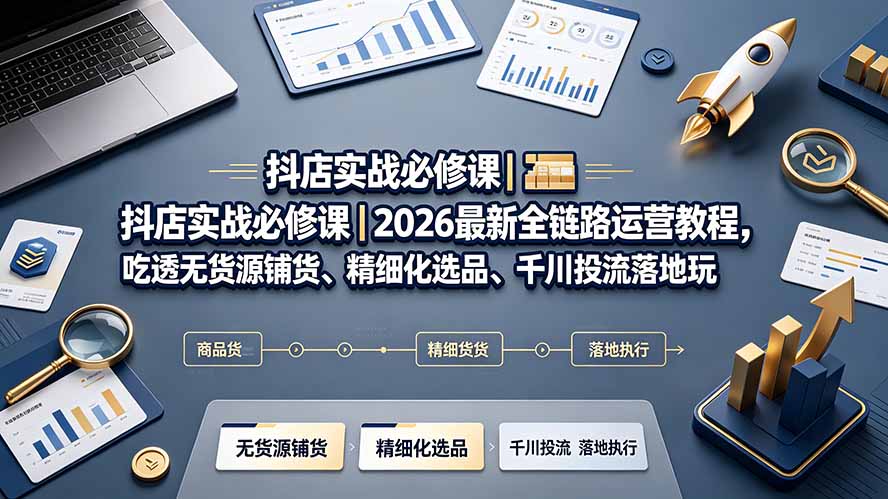 抖店实战必修课｜2026最新全链路运营教程，吃透无货源铺货、精细化选品、千川投流落地玩法 - 严选资源大全