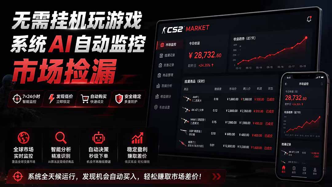 系统AI自动监控市场捡漏，不用玩游戏|只需要一部手机|支持任何形式数据验证 - 严选资源大全