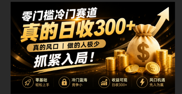零成本冷门赛道，真的日300+真风口，做得人极少！赶紧入局，超级简单！ - 严选资源大全