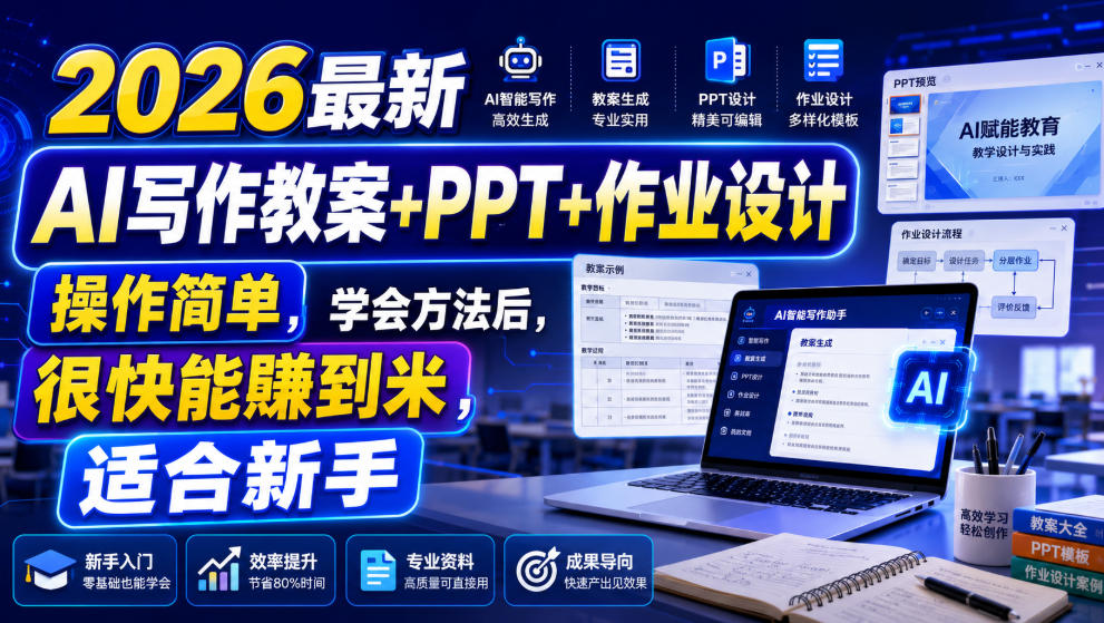 2026最新AI写作教案+PPT+作业设计，操作简单，学会方法后，很快能賺到米，适合新手 - 严选资源大全