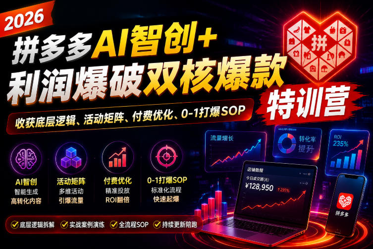 2026拼多多AI智创+利润爆破双核爆款特训营，收获底层逻辑、活动矩阵、付费优化、0-1打爆SOP(更新0727) - 严选资源大全