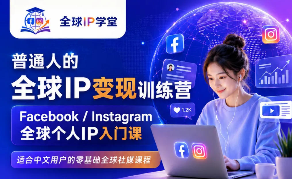 普通人的全球IP变现训练营，Facebook/Instagram全球个人IP入门课，零基础全球社媒课程 - 严选资源大全