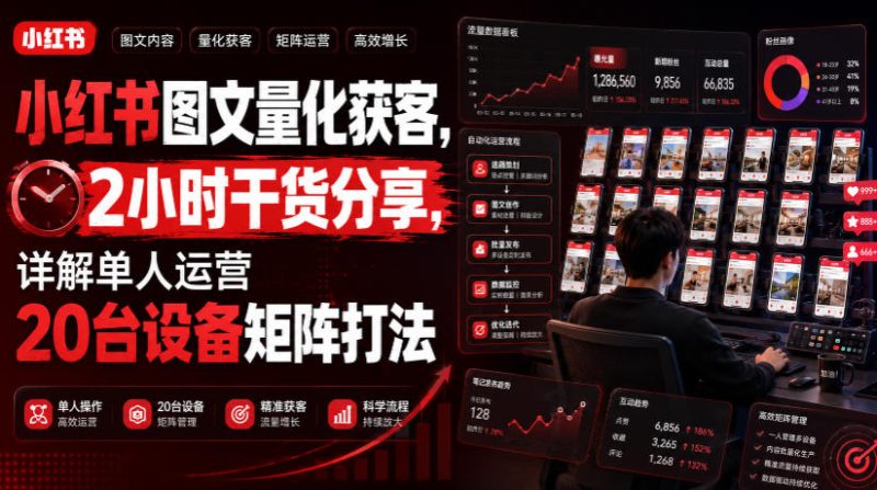 小红书图文量化获客，2小时干货分享，详解单人运营20台设备矩阵打法 - 严选资源大全 - 严选资源大全