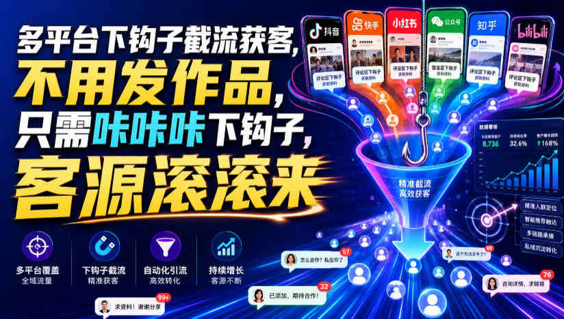 多平台下钩子截流获客，不用发作品，只需咔咔咔下钩子，客源滚滚来 - 严选资源大全