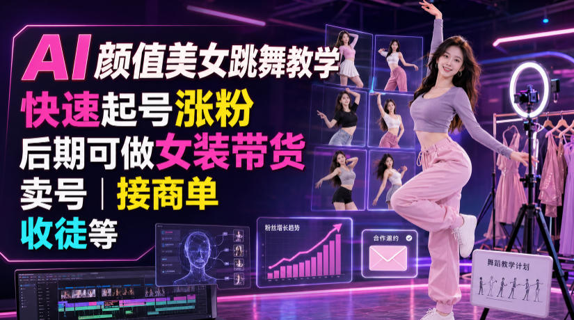AI颜值美女跳舞教学，快速起号涨粉，后期可做女装带货，卖号，接商单，收徒等 - 严选资源大全