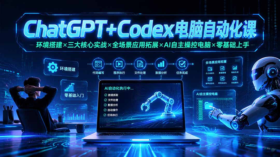 ChatGPT+Codex电脑自动化课:环境搭建×三大核心实战×全场景应用拓展×AI自主操控电脑×零基础上手 - 严选资源大全