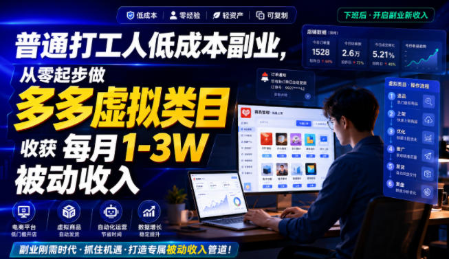 普通打工人低成本副业，从零起步做多多虚拟类目，收获每月1-3W被动收入【揭秘】 - 严选资源大全