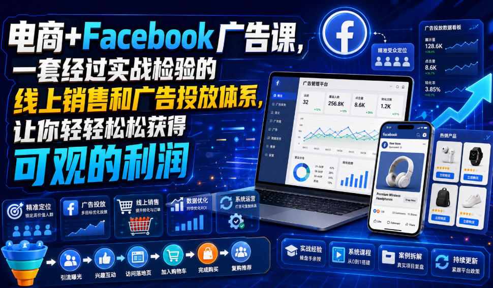 电商+Facebook广告课,一套经过实战检验的线上销售和广告投放体系,让你轻轻松松获得可观的利润【原创双语字幕】 - 严选资源大全